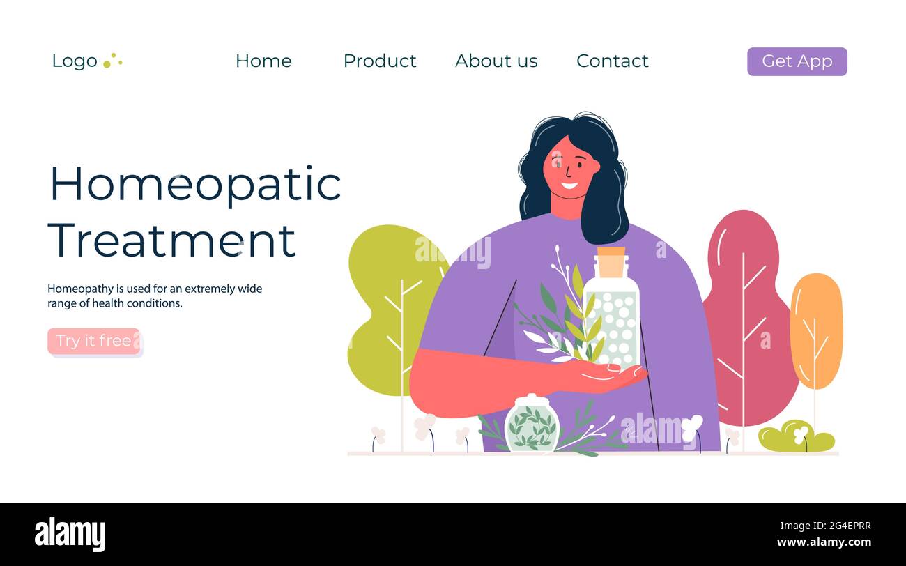 I cartoni animati preparavano pillole omeopatiche naturali organiche in vasi di vetro. Banner trattamento omeopatia, landing page, medicina alternativa alle erbe, farm Illustrazione Vettoriale