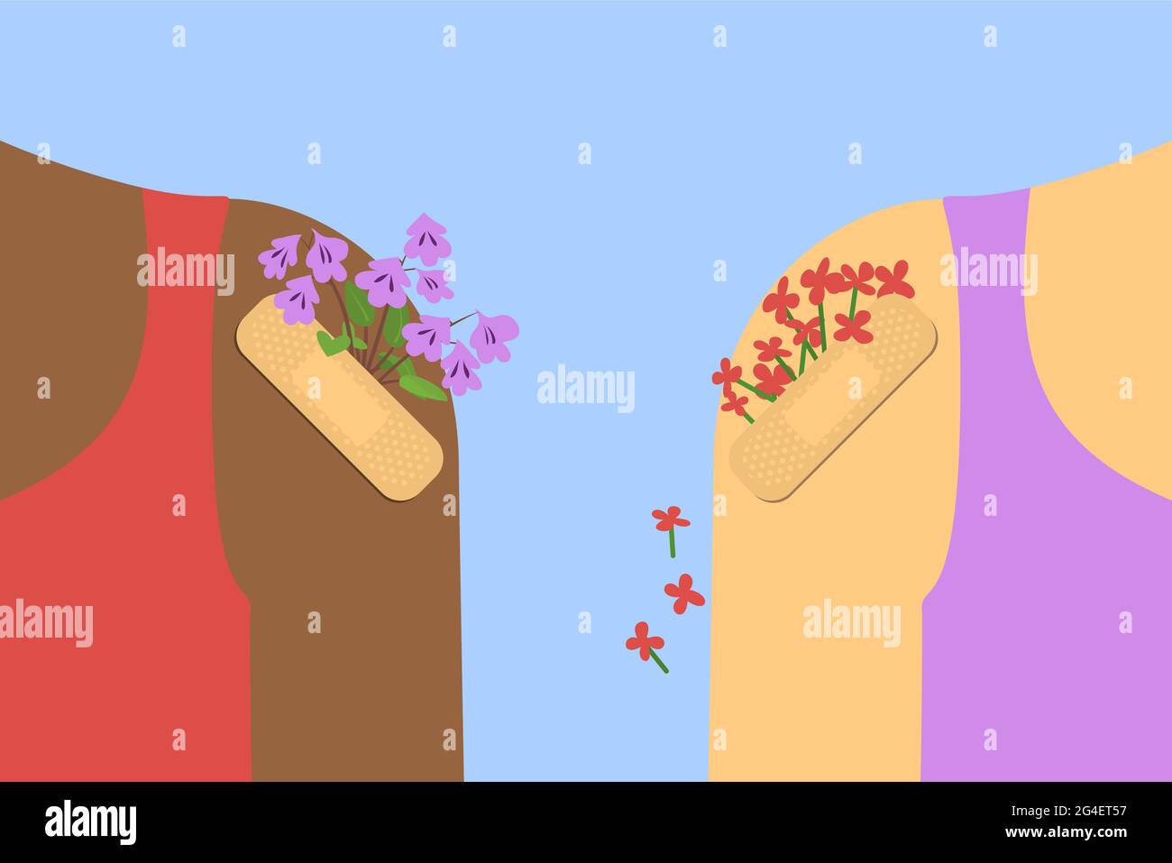 Stucco con fiori su una spalla umana. Illustrazione Vettoriale