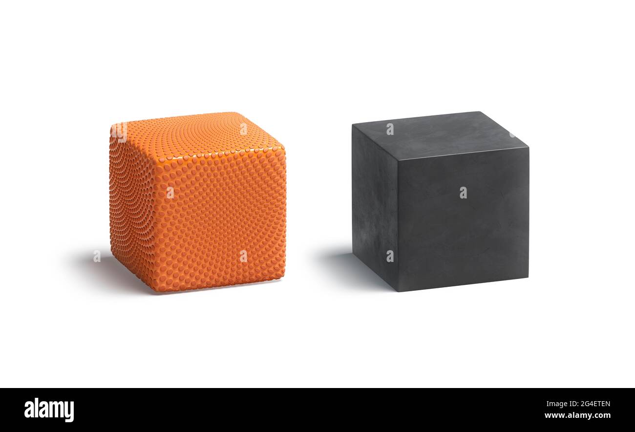 Set di mockup a cubo da basket bianco arancione e nero in gomma Foto Stock