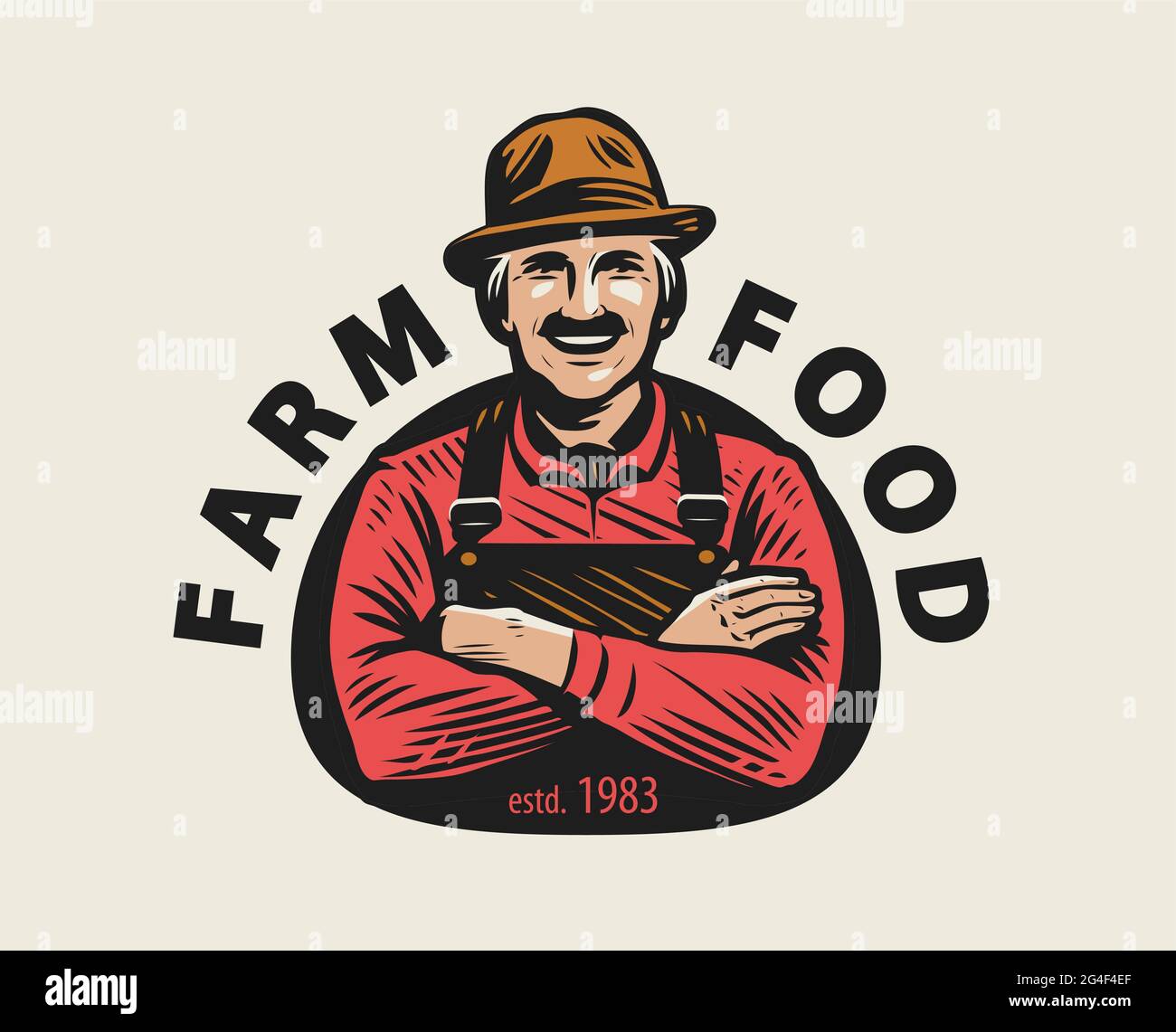 Logo del cibo agricolo. Coltivatore, prodotti biologici emblema illustrazione vettoriale Illustrazione Vettoriale