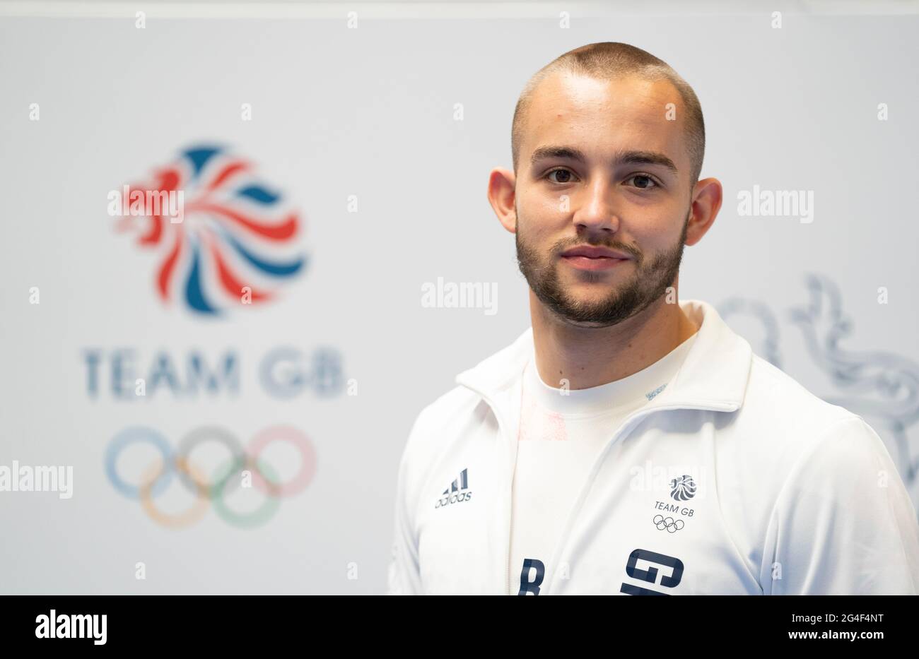 Ross Cullen durante la sessione di kitting out per le Olimpiadi di Tokyo 2020 al Birmingham NEC, UK. Data immagine: Lunedì 21 giugno 2021. Foto Stock