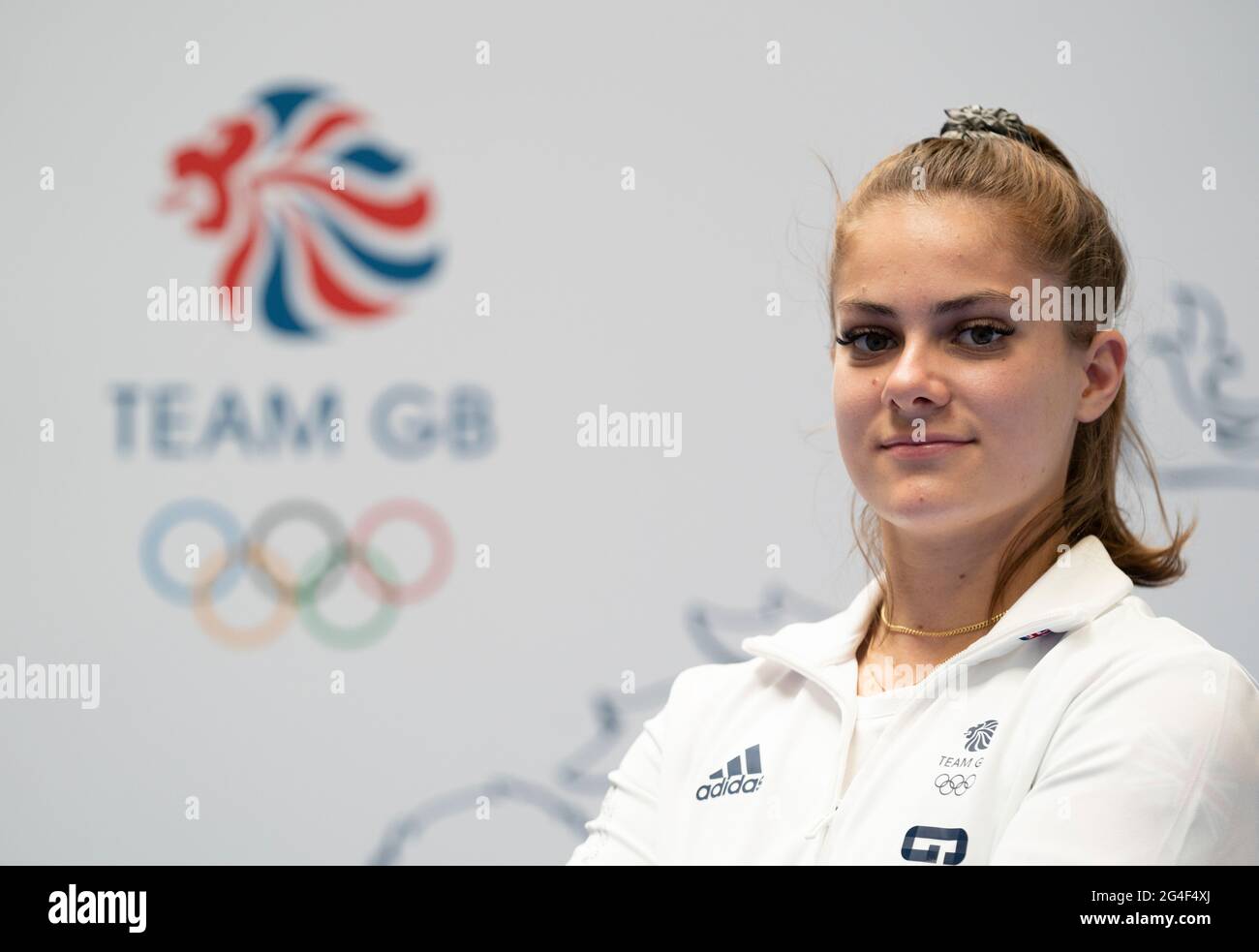 Beth Shriever durante la sessione di kitting out per le Olimpiadi di Tokyo 2020 al Birmingham NEC, Regno Unito. Data immagine: Lunedì 21 giugno 2021. Foto Stock