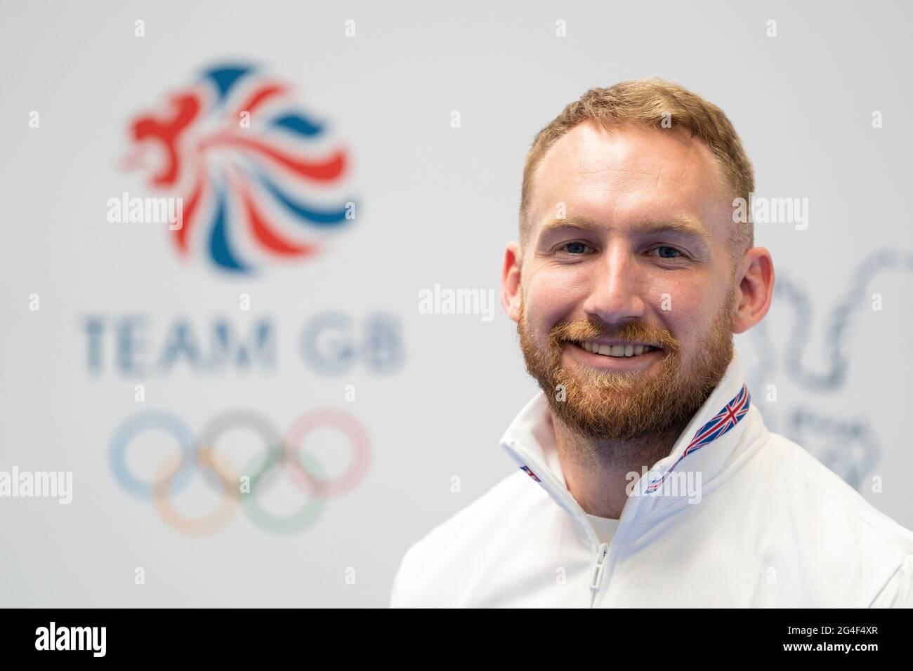 Declan Brooks durante la sessione di kitting out per le Olimpiadi di Tokyo 2020 al Birmingham NEC, UK. Data immagine: Lunedì 21 giugno 2021. Foto Stock