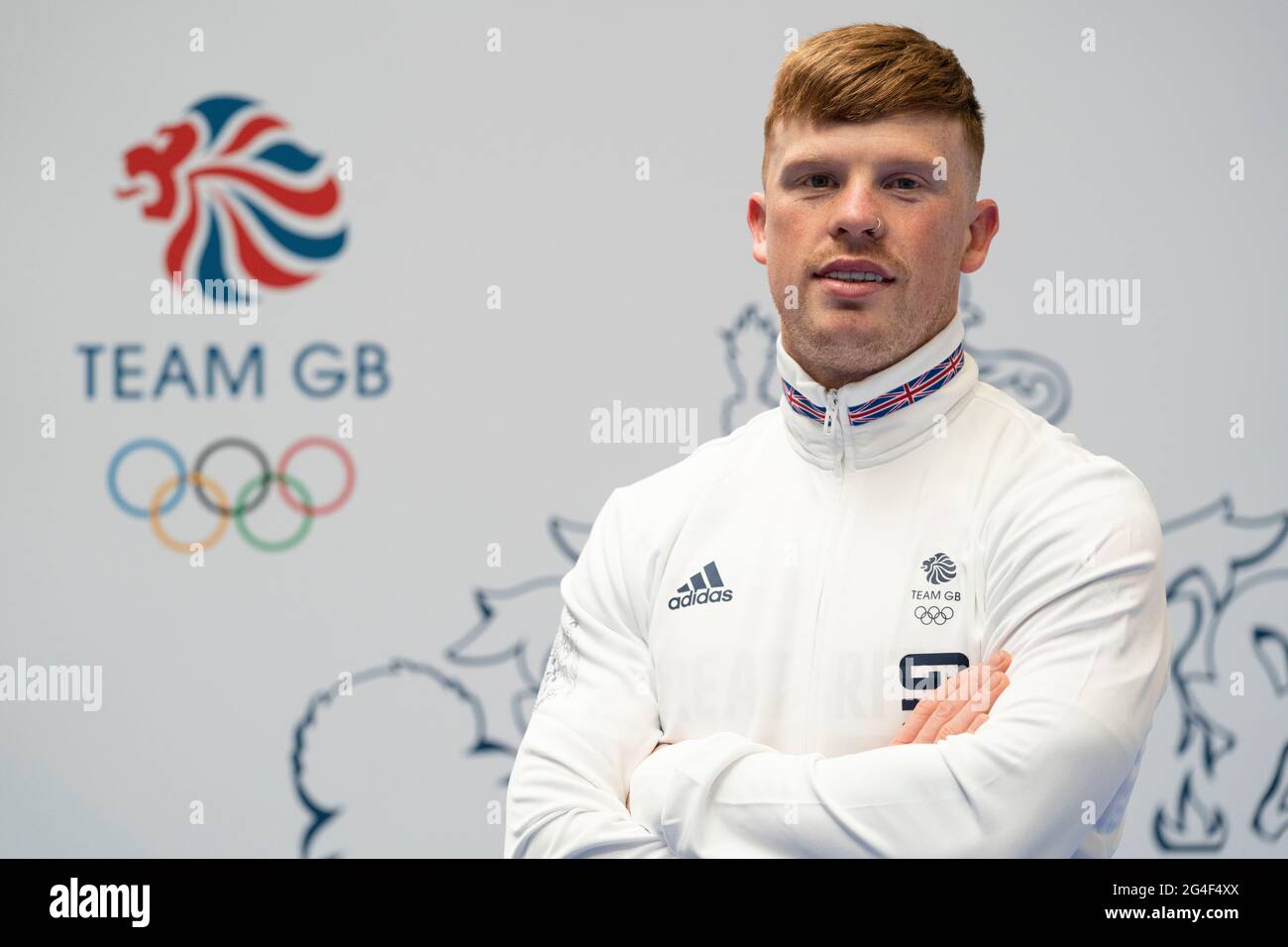 James Jones durante la sessione di kitting out per le Olimpiadi di Tokyo 2020 al Birmingham NEC, Regno Unito. Data immagine: Lunedì 21 giugno 2021. Foto Stock