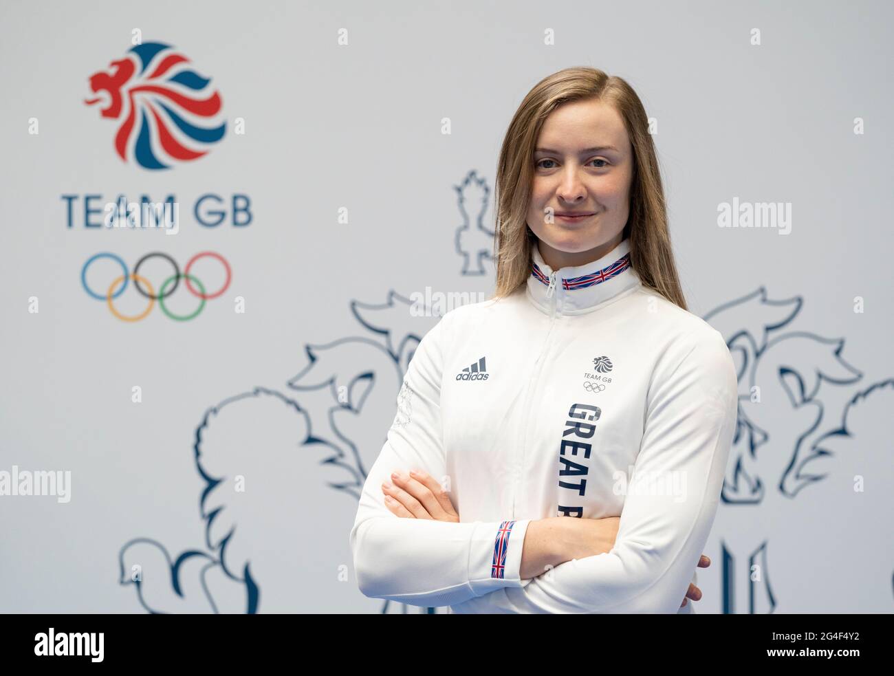 Charlotte Worthington durante la sessione di kitting out per le Olimpiadi di Tokyo 2020 al Birmingham NEC, Regno Unito. Data immagine: Lunedì 21 giugno 2021. Foto Stock