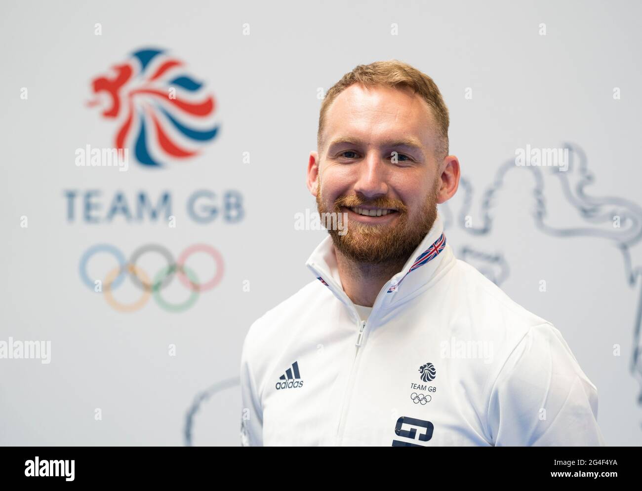 Declan Brooks durante la sessione di kitting out per le Olimpiadi di Tokyo 2020 al Birmingham NEC, UK. Data immagine: Lunedì 21 giugno 2021. Foto Stock