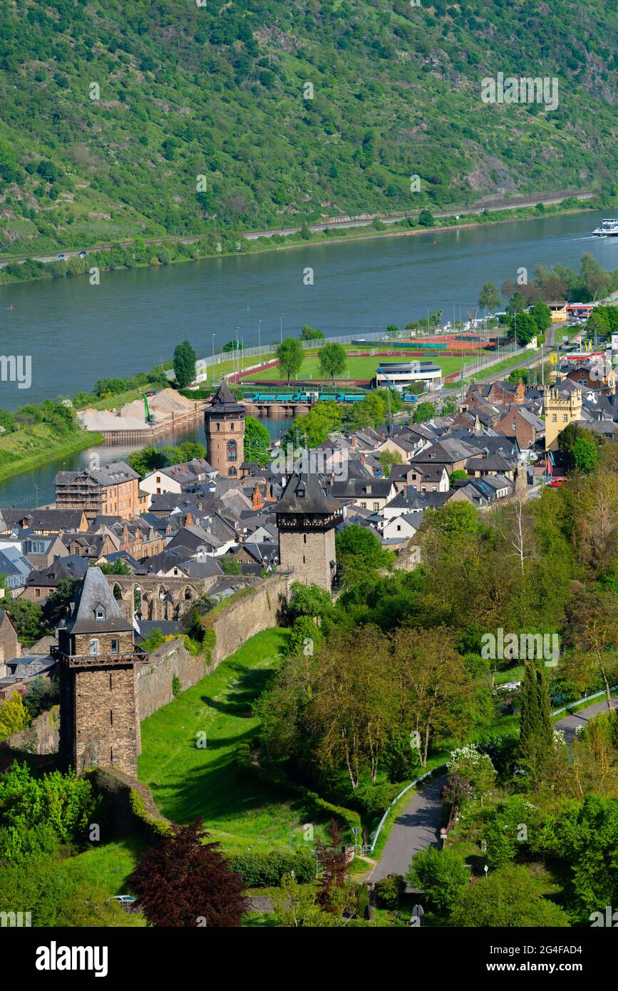 Città delle Torri e del vino, città storica di Oberwesel, Valle del Medio Reno, Patrimonio dell'Umanità dell'UNESCO, Renania-Palatinato, Germania Foto Stock