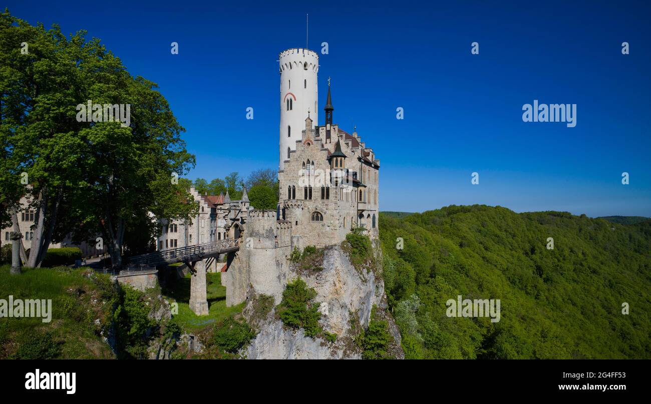 Castello di Lichtenstein, Honau, Alb sveva, Baden-Wuerttemberg, Germania Foto Stock