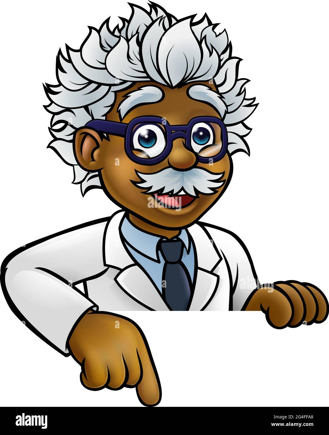 Personaggio dello scienziato Cartoon che punta verso il basso Illustrazione Vettoriale