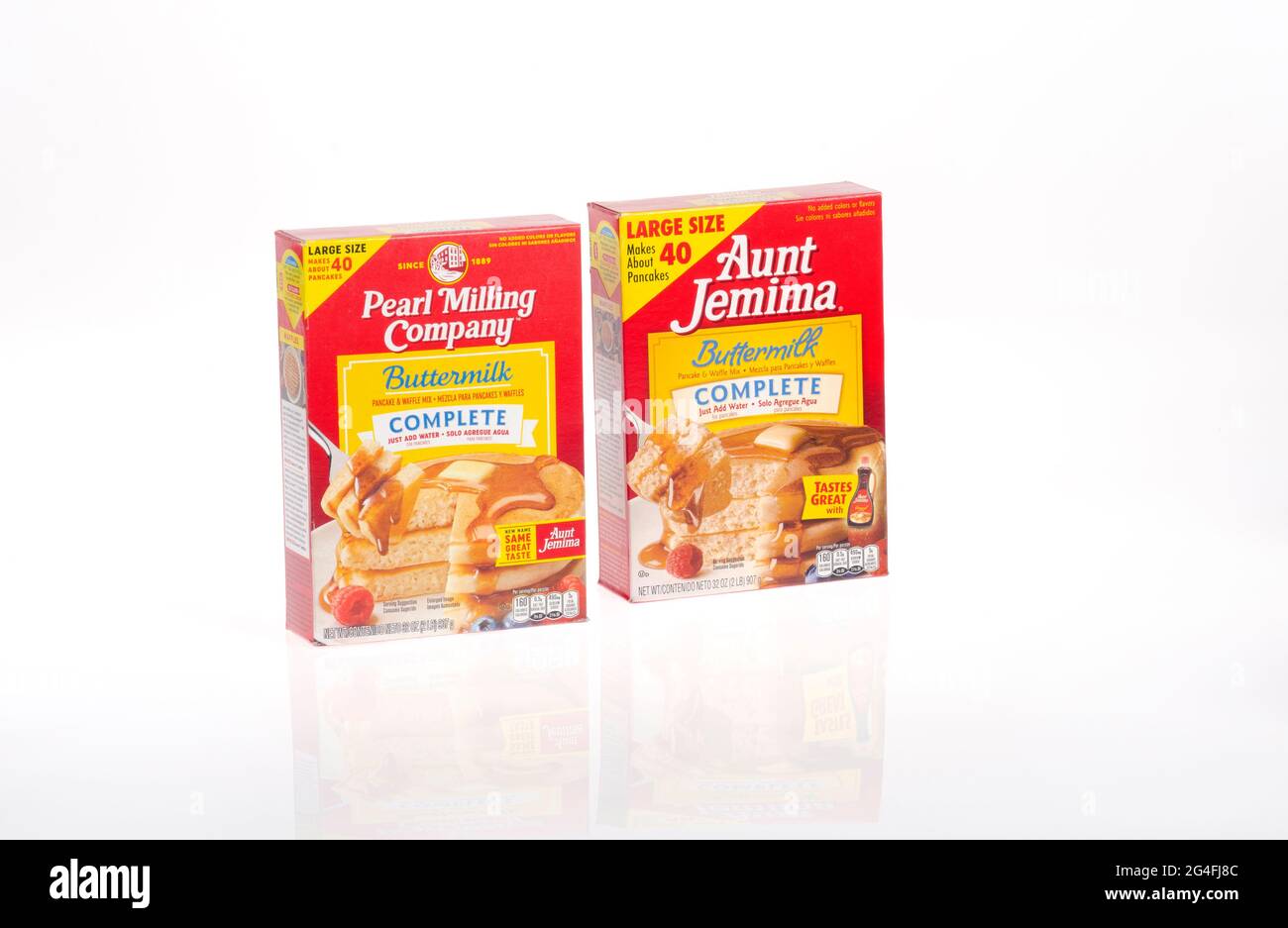 Scatole di miscelazione Pearl Milling & Aunt Jemima Pancake Foto Stock
