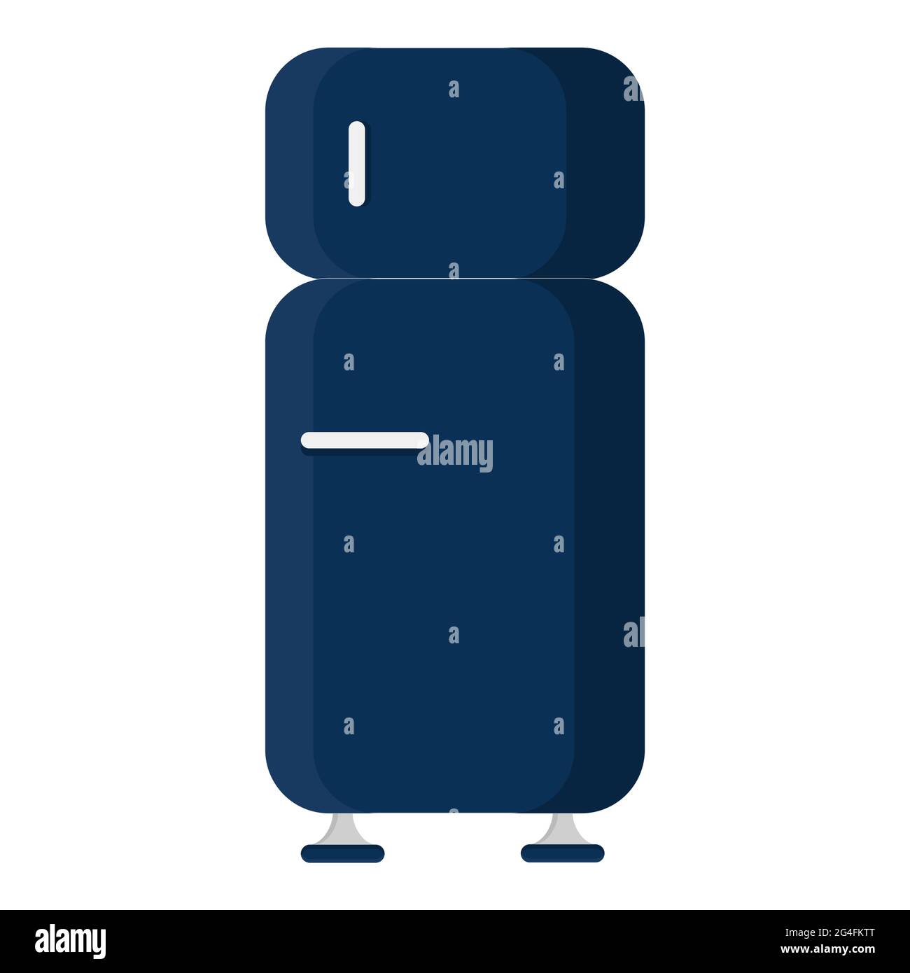 Vista frontale di un frigorifero blu chiuso. Isolato su sfondo bianco. Illustrazione Vettoriale