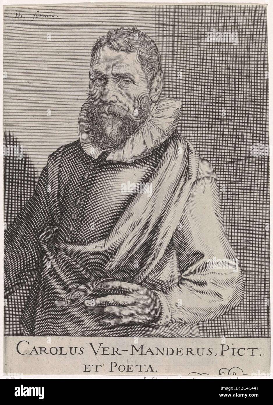 . Ritratto di Halvened a sinistra di Karel van Mander. Sotto il ritratto il suo nome in latino. Stampa dalla parte 2 dell'aliquota della serie Pictorum Celebrium Praecipuae Germaniae inferioris Effigies. Serie di 72 arrangiamenti di artisti realizzati da Hendrick Hondius i, Simon Frisius, Andries Jacobsz. Stock e Robert de baudous. Foto Stock