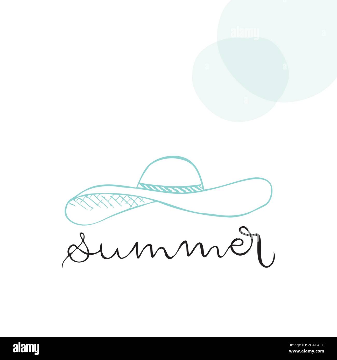 Scritta estiva. Cappello da sole disegnato a mano. Illustrazione vettoriale, stile disegnato a mano Illustrazione Vettoriale