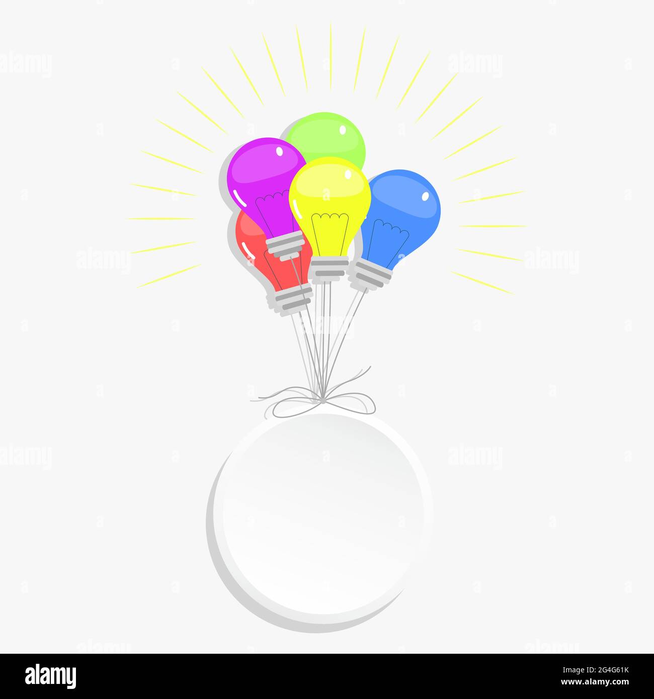 Palloncini lampadine legate in un cerchio bianco. Copia spazio. Illustrazione Vettoriale