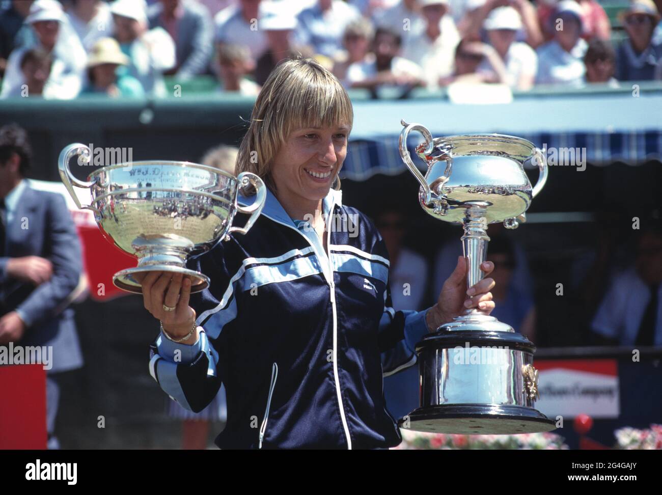 Sport. Tennis. Martina Navratilova. Anni '80, campione australiano Open Womens Singles. Foto Stock