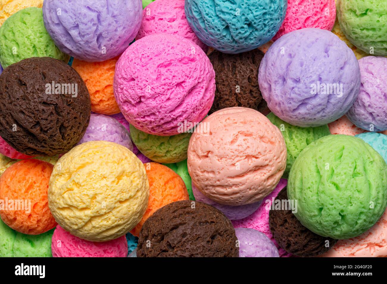 Sfondi e texture: Scoop multicolore di gelato, gruppo grande, primo piano Foto Stock