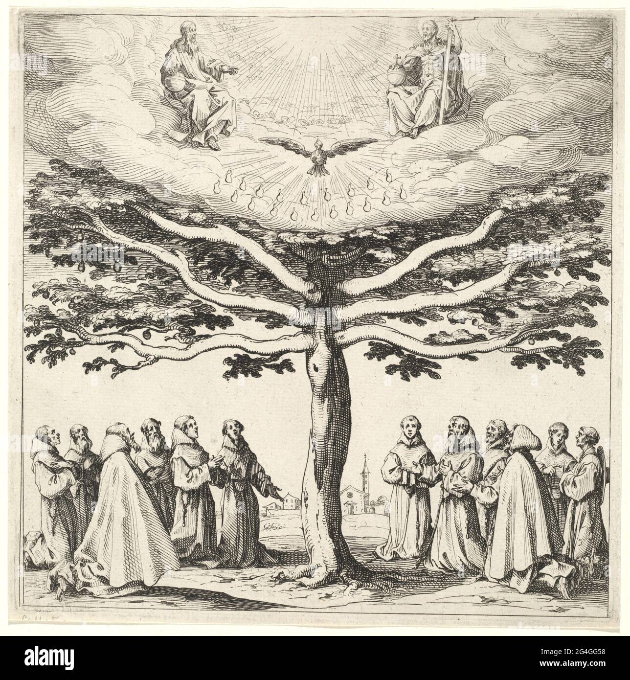 La Santissima Trinità nell'albero della vita, adorata dai francescani, nel 1621 o dopo. Foto Stock
