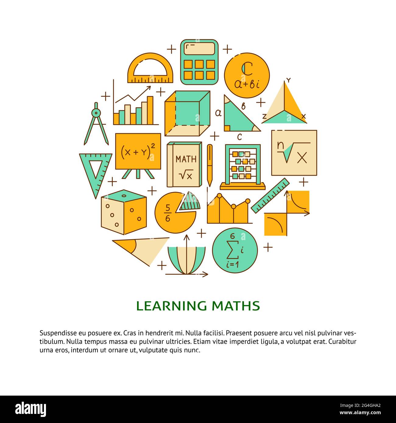 Banner matematico di apprendimento in stile linea con posto per il testo. Illustrazione vettoriale. Illustrazione Vettoriale