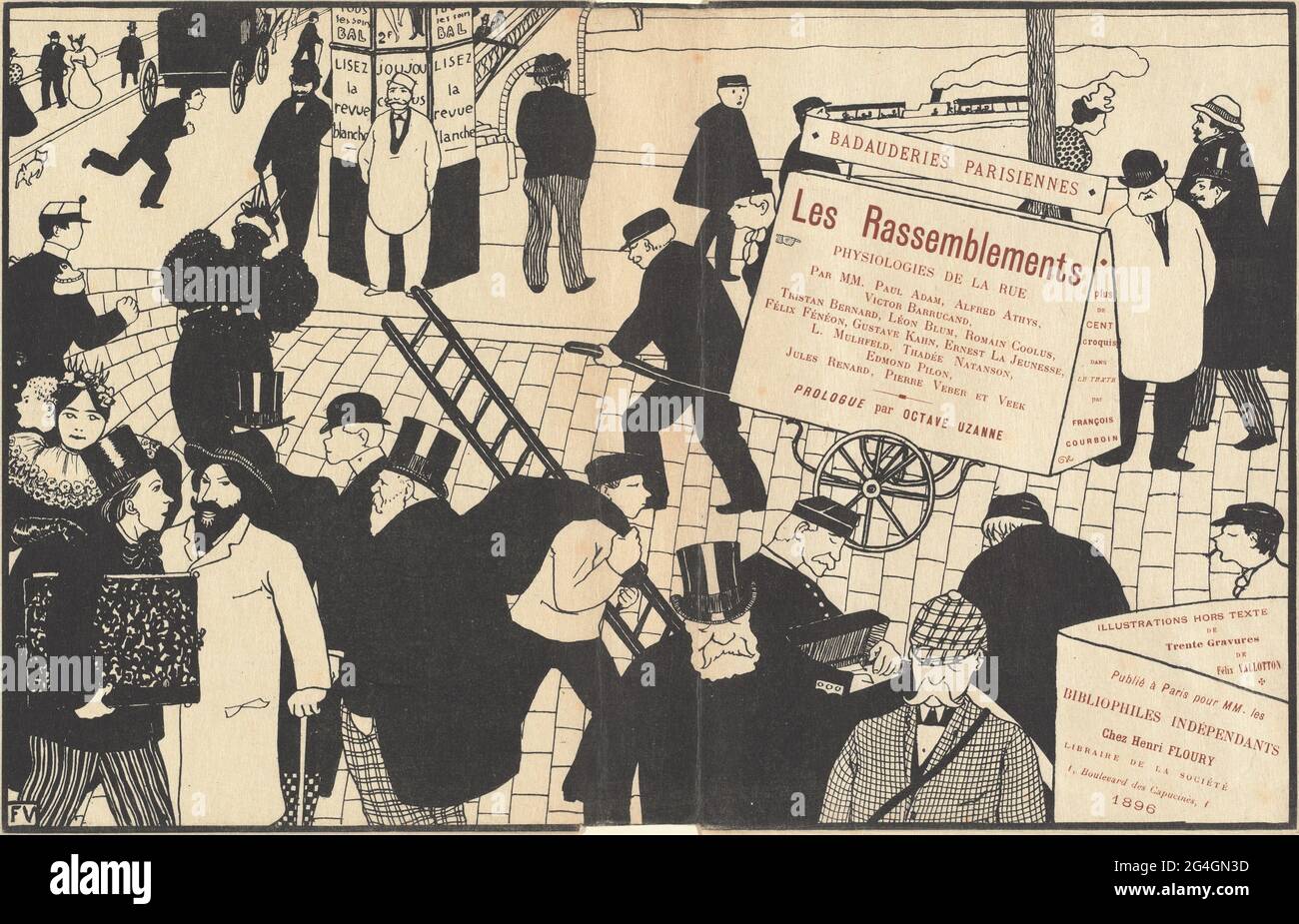 Prenota la giacca per "Les Rassemblements", 1896. [Physiologies de la rue par M.M. Paul Adam, Alfred Athys, Victor Barrucand, Tristan Bernard, L& n° xe9;su Blum, Romain Coolus, F& xe9;lix F& xe9;n& xe9;ON, Gustave Kahn, Ernest la Jeunesse, L, Muhlfeld, Thad, e Natanson, Edmond Pilon, Jules Renard, Pierre Veber et Veek: Prologue par Octave Uzanne]. Foto Stock