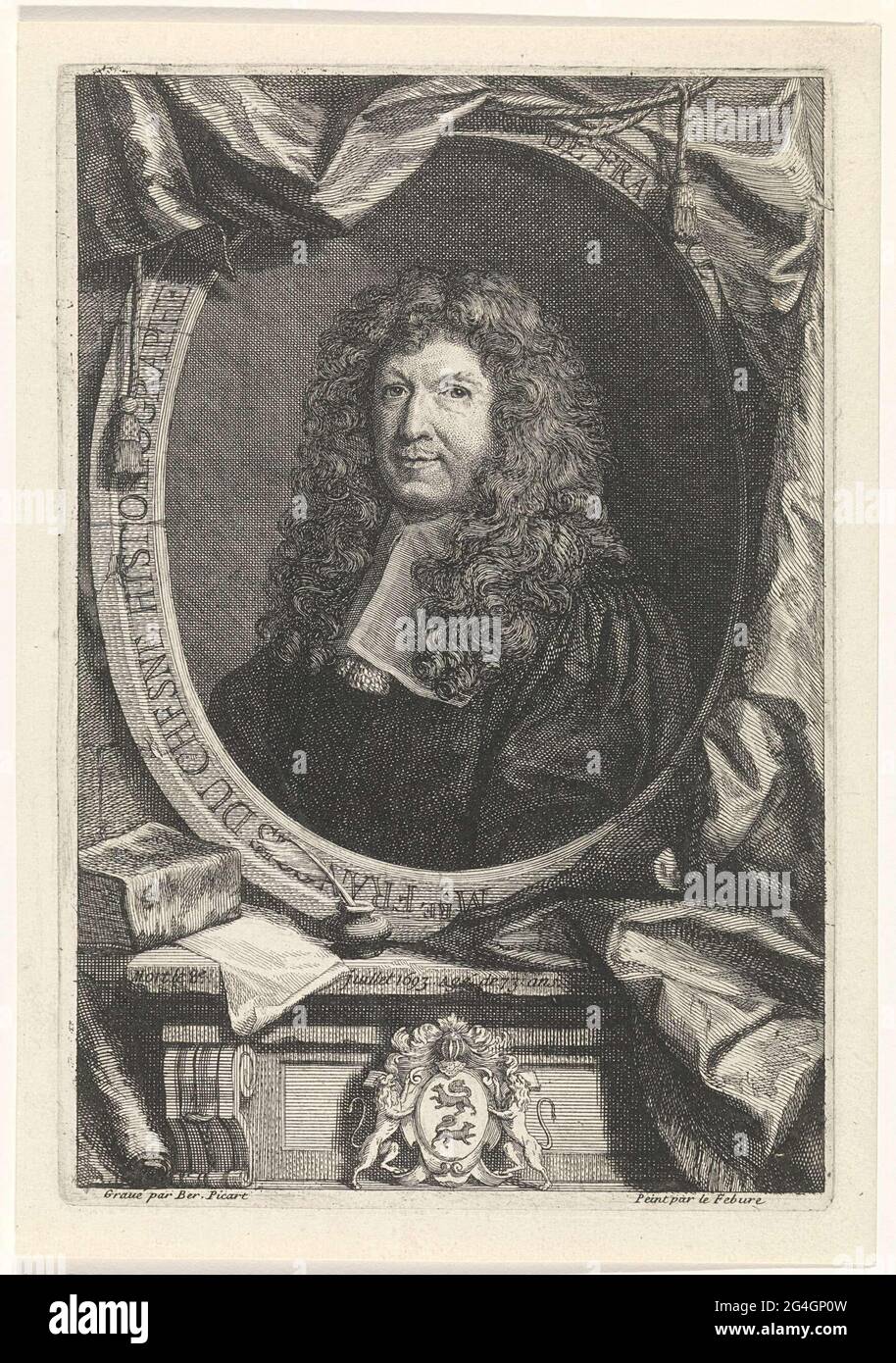 . Ritratto dello scrittore François du Chesne, all'età di 73 anni. Ci sono stemmi sul Piothing. Foto Stock