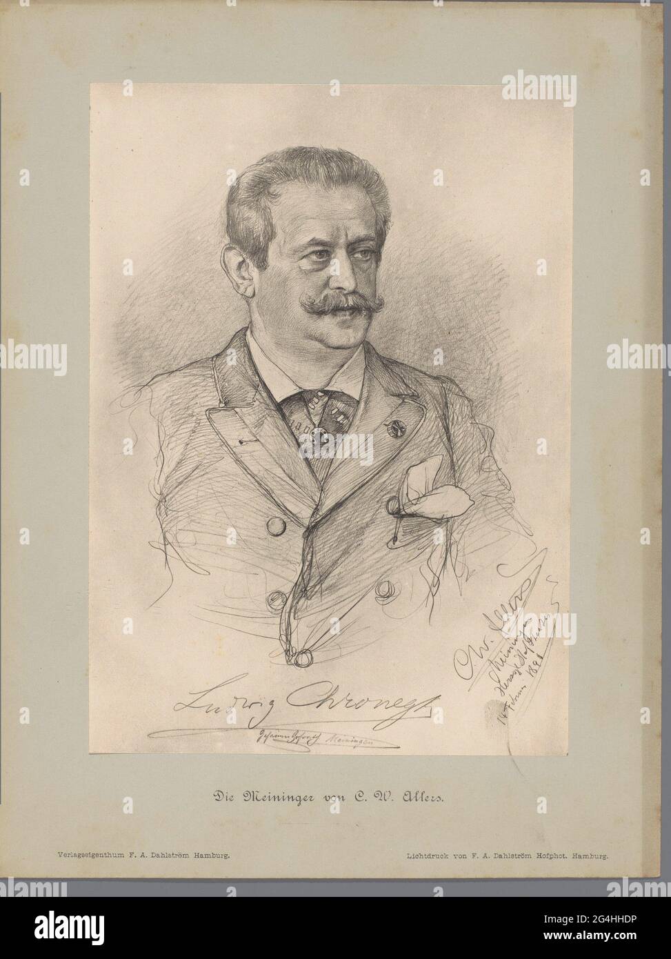 Produzione fotografica di un disegno, che rappresenta un ritratto di Ludwig Chronegk; che MEININGER VON C. W. Allers. . Foto Stock