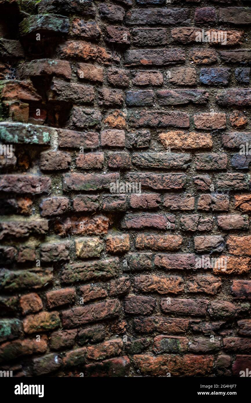 Un vecchio muro di mattoni Foto Stock