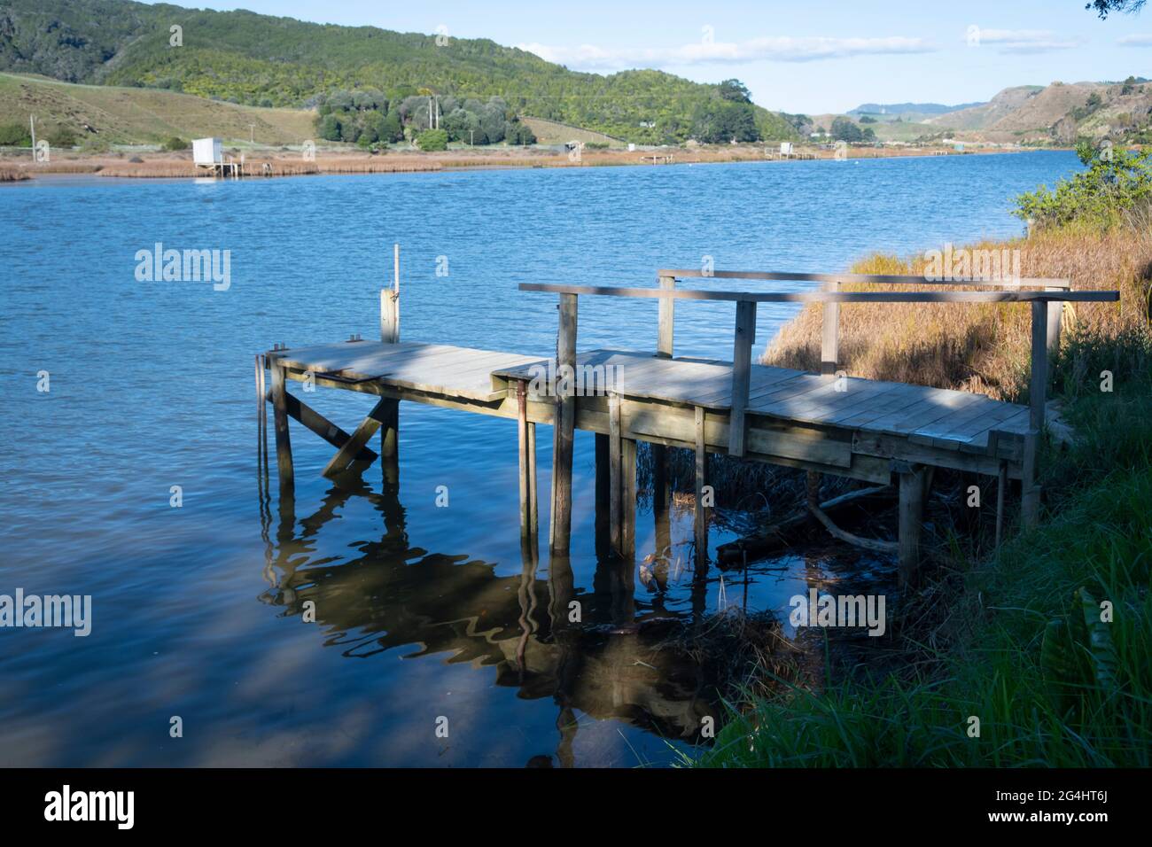 Stazioni di pesca Whitebait, Awakino, Waikato, Isola del Nord, Nuova Zelanda Foto Stock