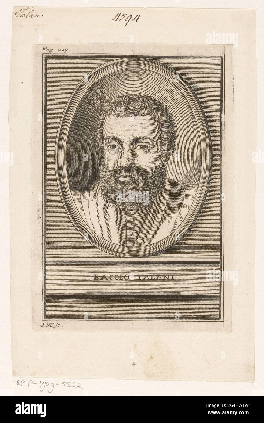 Ritratto dello scrittore Baccio Talani; Ritratti di scrittori che scrivono canzoni per Lorenzo de'Medici. Numero in alto a sinistra: Pag. 229. Foto Stock