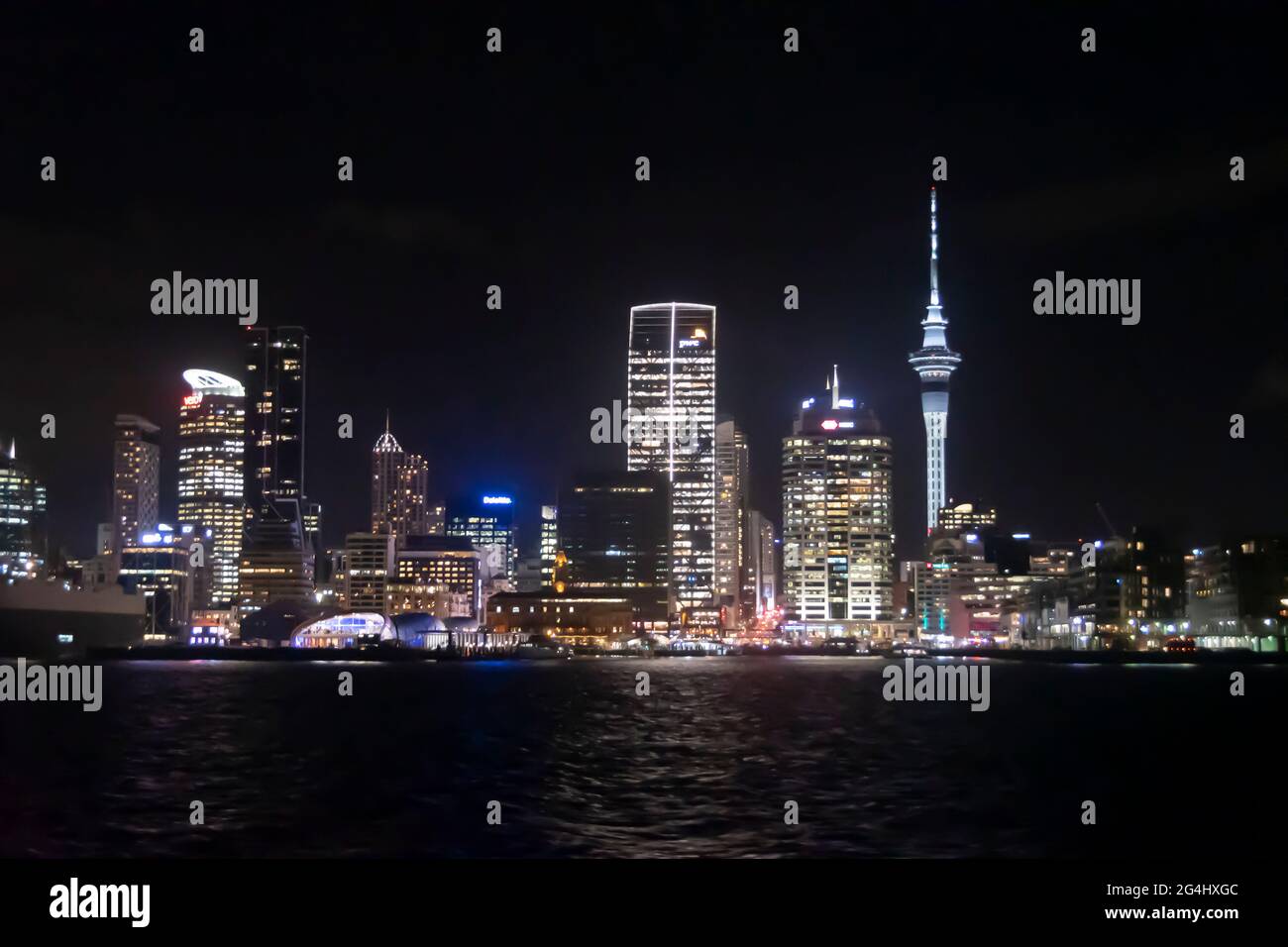 Auckland città di notte, Isola del Nord, Nuova Zelanda Foto Stock