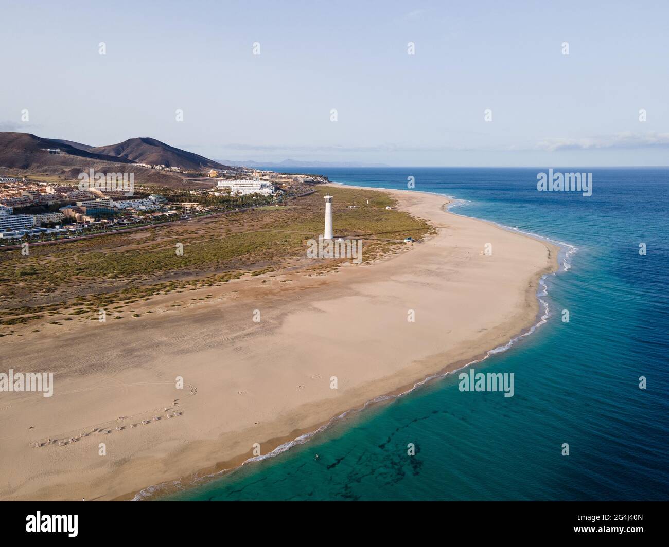 Vista aerea della spiaggia di Jandía, Fuerteventura, Isole Canarie Foto Stock