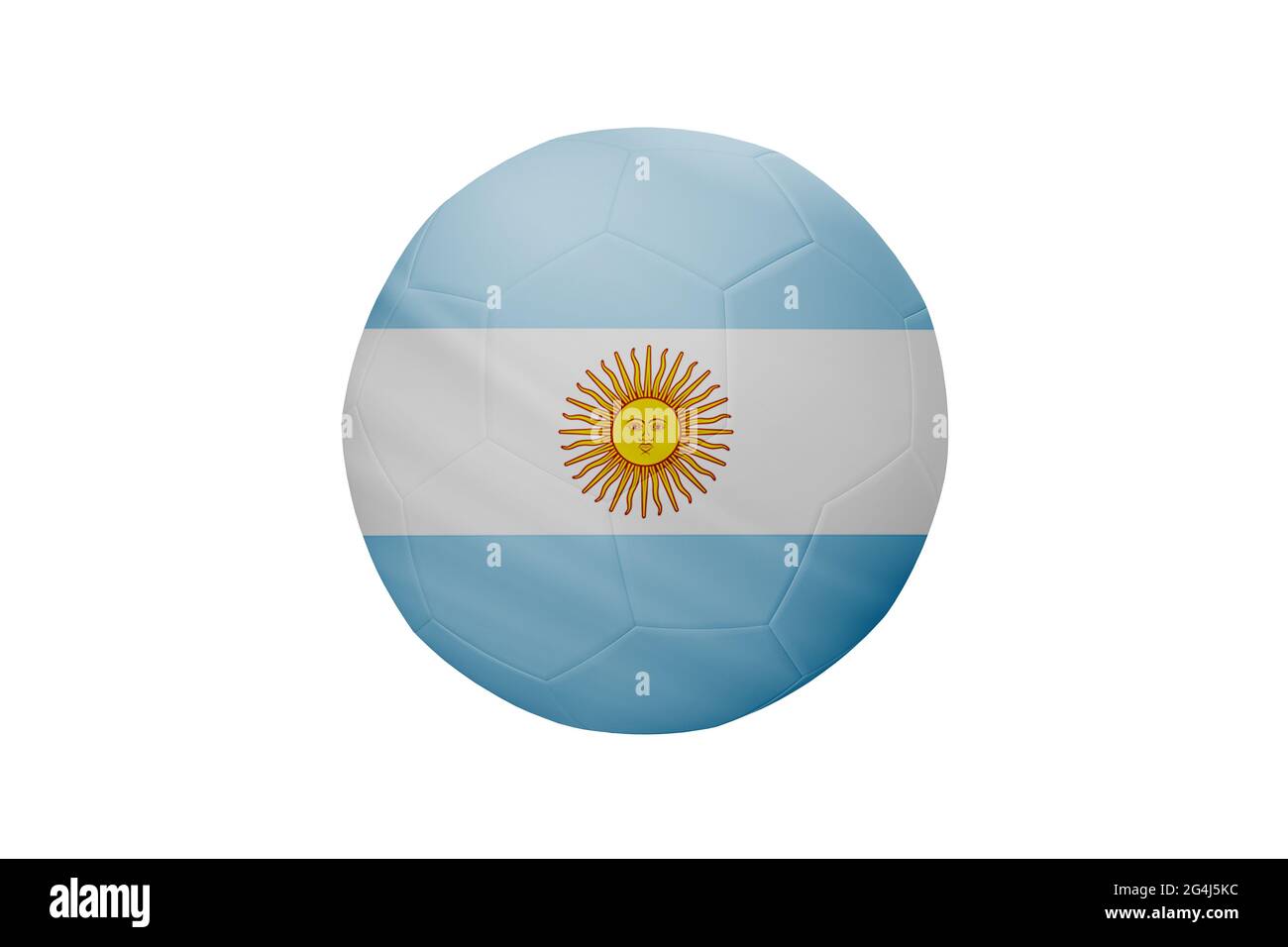 Calcio nei colori della bandiera argentina isolato su sfondo bianco. In un'immagine concettuale del campionato che sostiene l'Argentina. Foto Stock