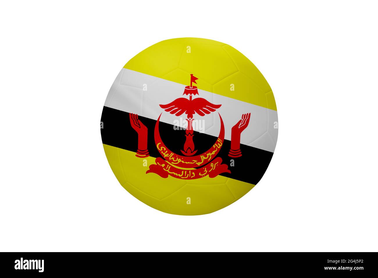 Calcio nei colori della bandiera Brunei isolato su sfondo bianco. In un'immagine concettuale di campionato a sostegno del Brunei. Foto Stock