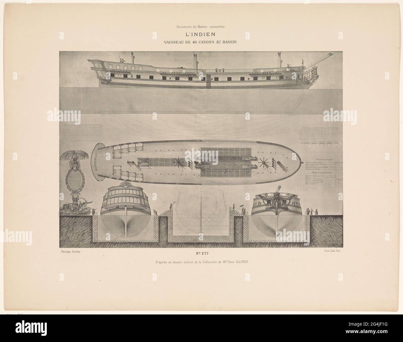 L'if; souvenir De Marine Conservés: Collezione De Plans ou Dessins The Navires Existants ou Disparus .... Sei diverse vedute della nave 'l'if' con 40 Canoni, costruita ad Amsterdam nel 1778-1779. Su un disegno colorato. Piatto 277 da 'souvenir De Marine Conservés ...'. Foto Stock