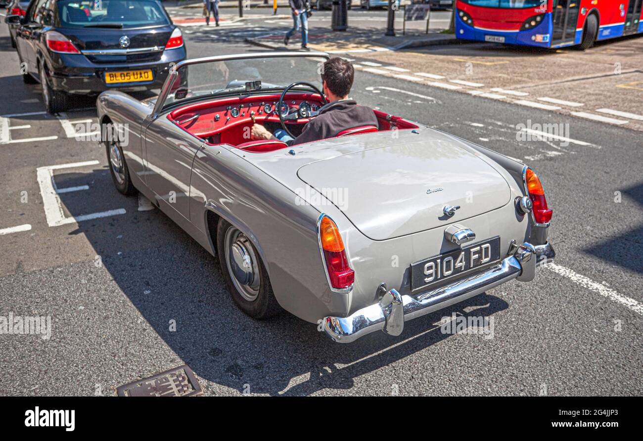 Vista posteriore di tre quarti di un'auto Austin Healey Sprite, Londra, Inghilterra, Regno Unito. Foto Stock