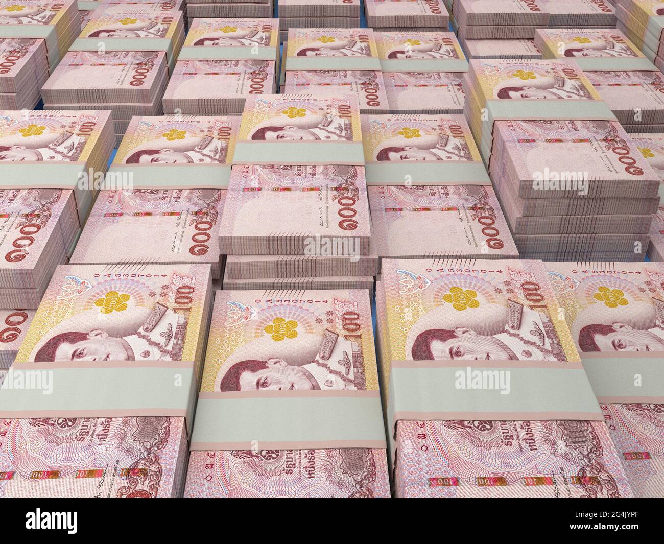 Denaro della Thailandia. Bollette Thai Baht. Banconote THB. 100 bahts. Affari, finanza, notizie di fondo. Foto Stock