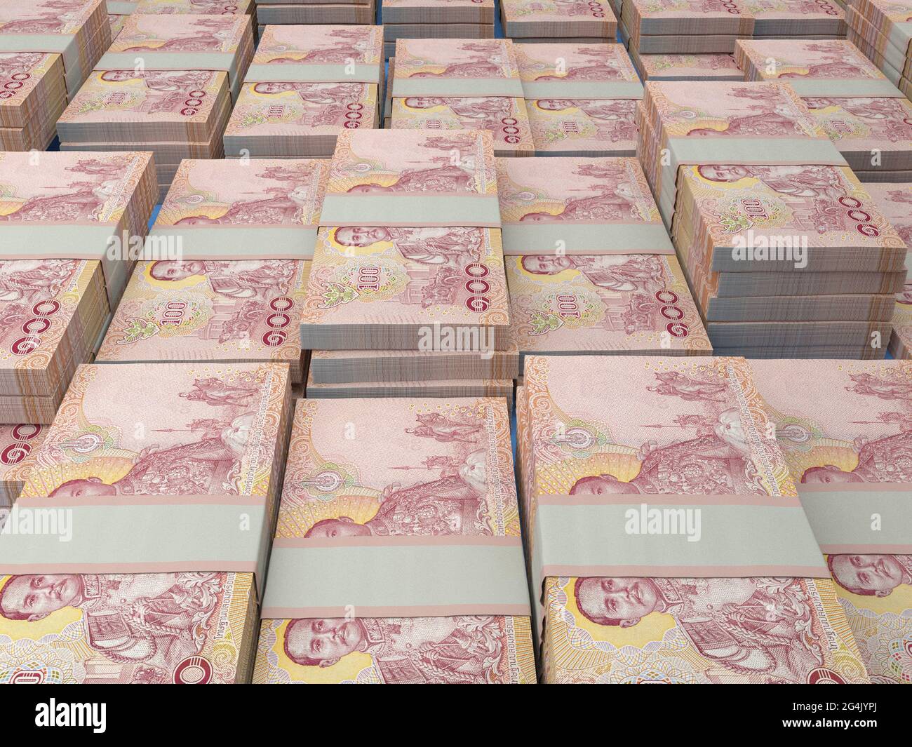 Denaro della Thailandia. Bollette Thai Baht. Banconote THB. 100 bahts. Affari, finanza, notizie di fondo. Foto Stock