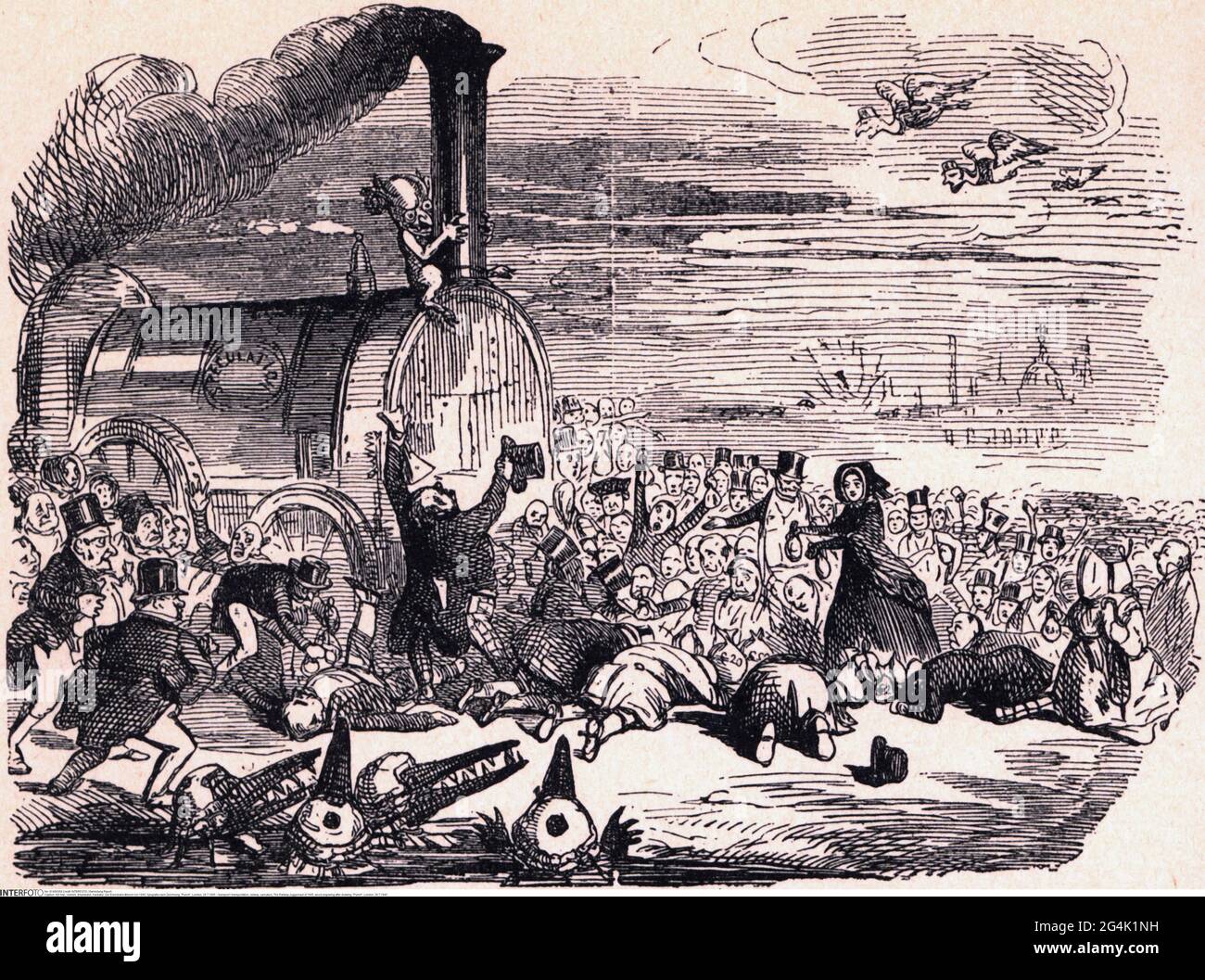 Trasporto / trasporto, ferrovia, caricatura, la ferrovia Juggernaut del 1845, IL DIRITTO D'AUTORE DELL'ARTISTA NON DEVE ESSERE ELIMINATO Foto Stock