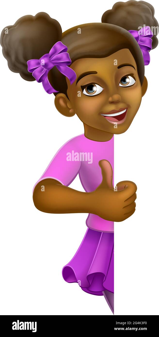 Black Girl Cartoon Child Kid Thumbs Up Sign Illustrazione Vettoriale