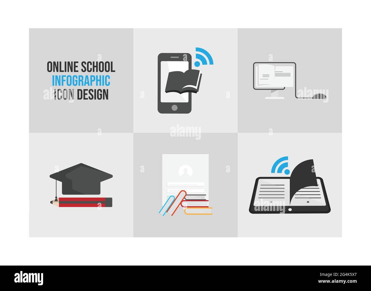 Online scuola o istruzione moderno disegno piano vettore icona. Corsi di formazione online e di formazione. Progettazione piatta infografica Illustrazione Vettoriale