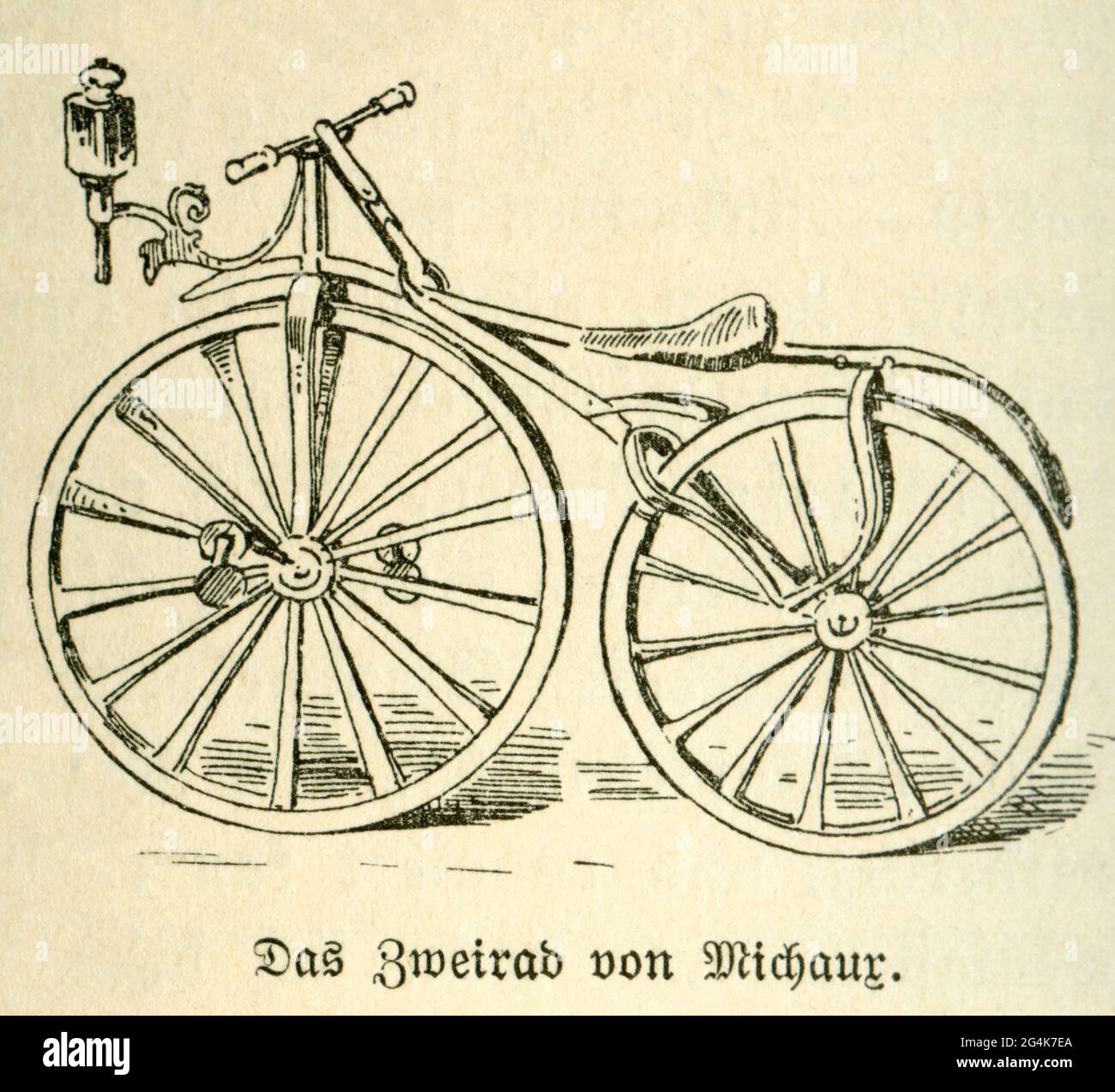 Francia, Parigi, Pierre Michaux, testo originale: 'Das Zweirad von Michaux' (la bicicletta di Michaux), DIRITTI-AGGIUNTIVI-INFORMAZIONI-DI-AUTORIZZAZIONE-NON-DISPONIBILI Foto Stock