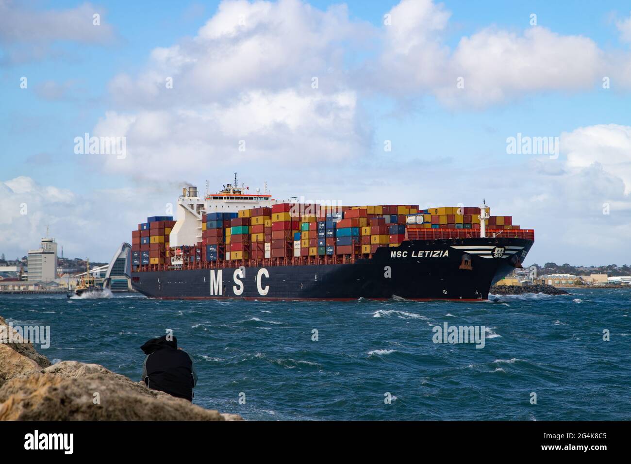 MSC Letizia lascia Fremantle, WA, il 14 giugno 2021. Foto Stock