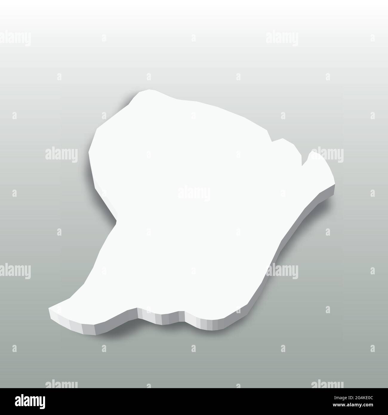 Guyana Francese - Mappa della silhouette 3D bianca dell'area di campagna con ombra sfumata su sfondo grigio. Semplice illustrazione vettoriale piatta Illustrazione Vettoriale