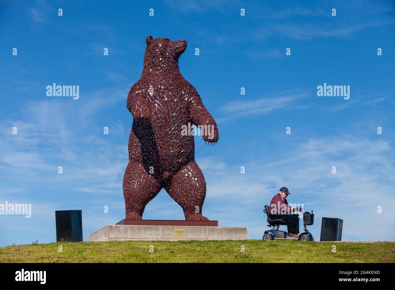 L'opera d'arte dell'orso Dunbar dello scultore scozzese Andy Scott è un tributo al naturalista e conservazionista John Muir Foto Stock