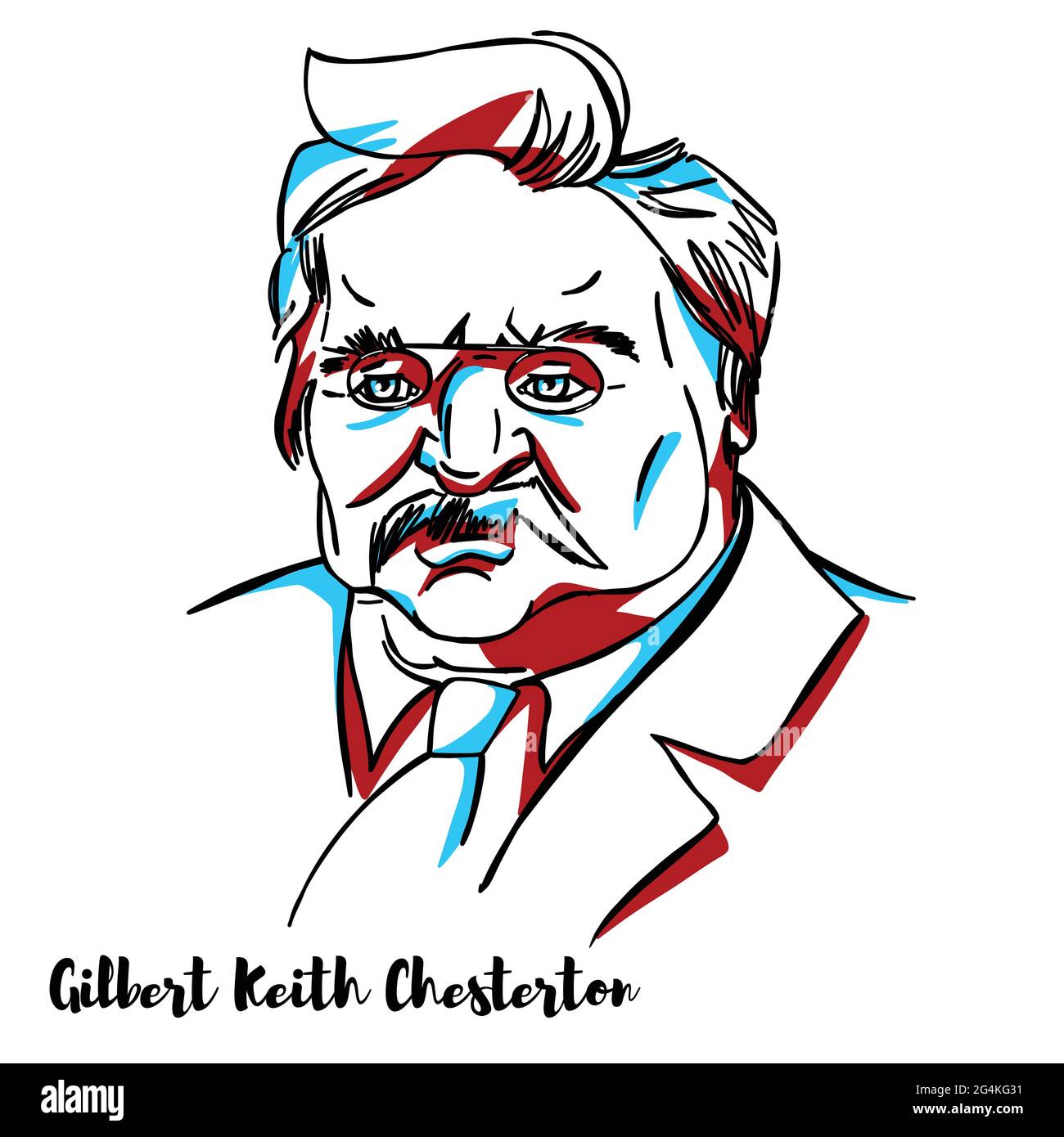 Gilbert Keith Chesterton ritratto vettoriale inciso con contorni di inchiostro. Scrittore inglese, filosofo, teologo laico e critico letterario e artistico. Ha Illustrazione Vettoriale