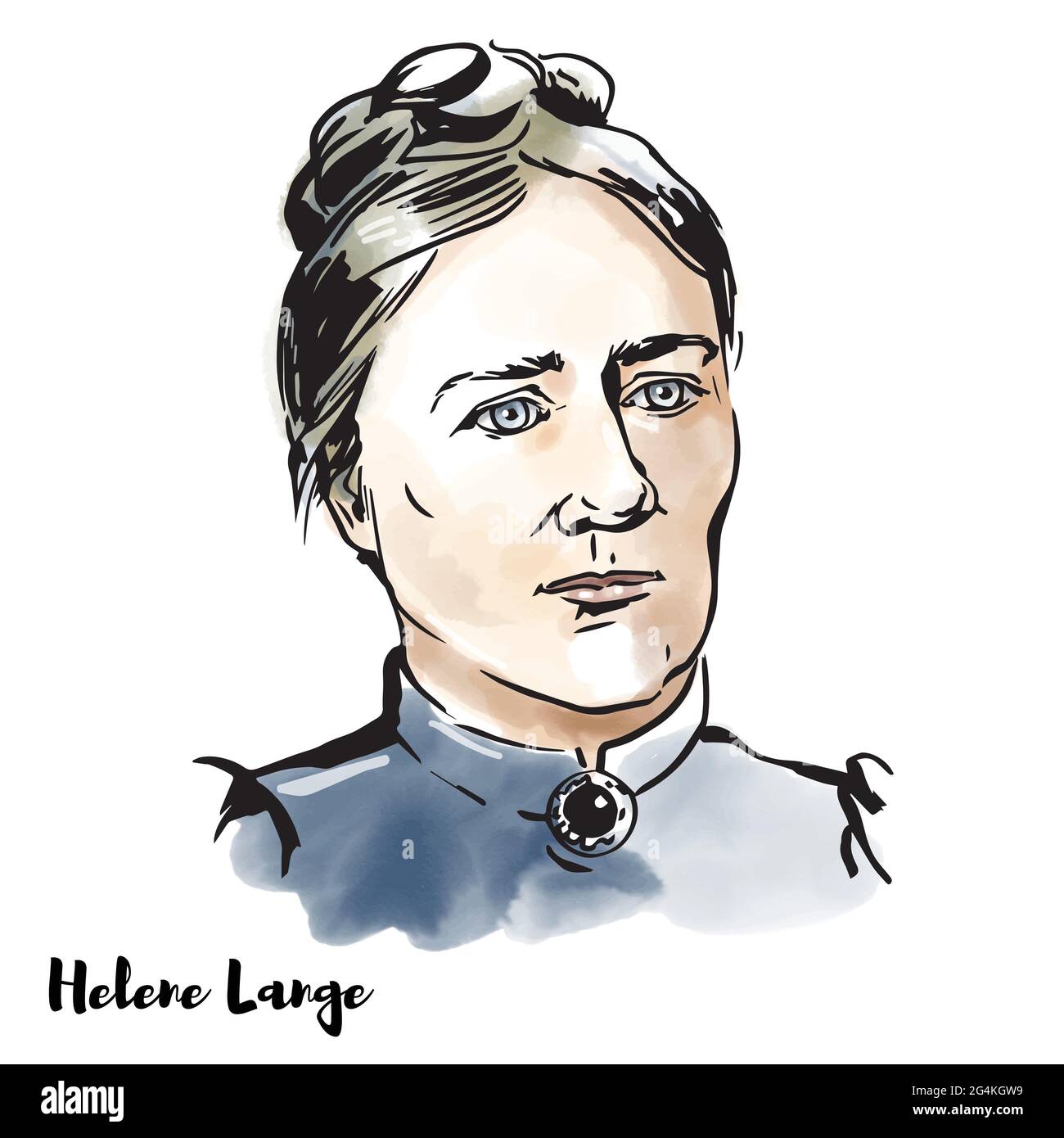 Helene Lange ritratto vettoriale ad acquerello inciso con contorni dell'inchiostro. Pedagogo e femminista. È una figura simbolica del c internazionale e tedesco Illustrazione Vettoriale