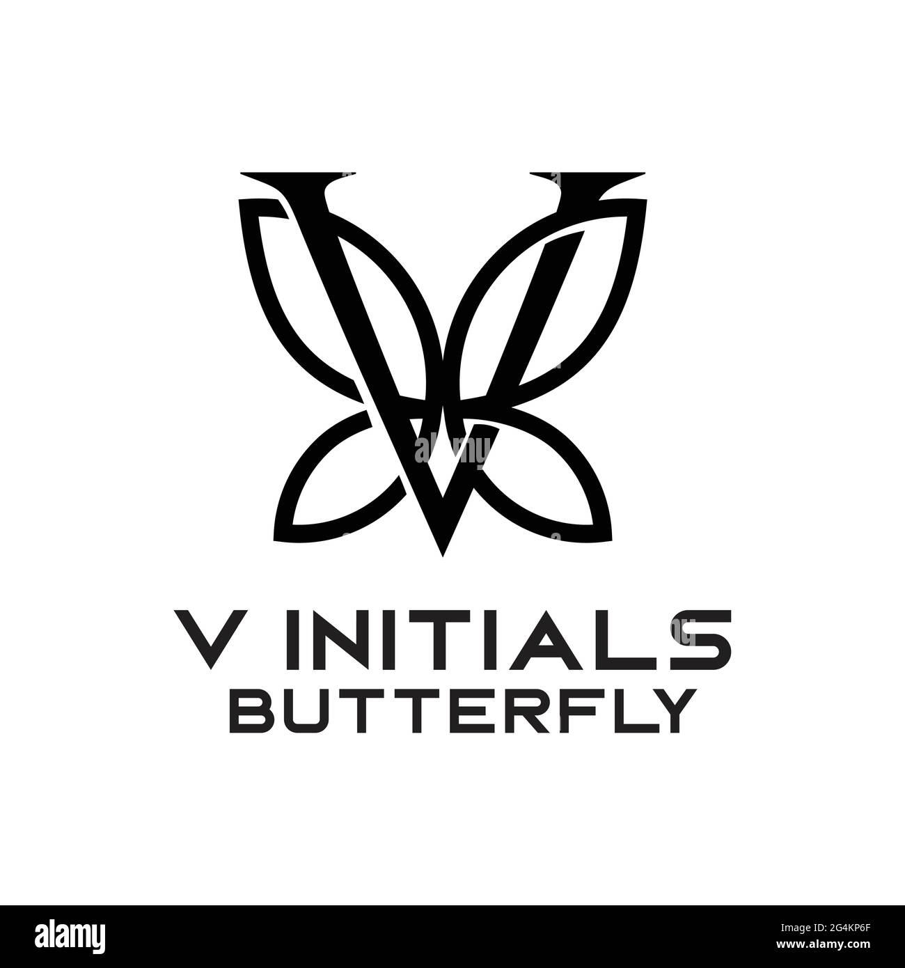 V iniziali con esclusiva ispirazione per il design del logo della farfalla Illustrazione Vettoriale