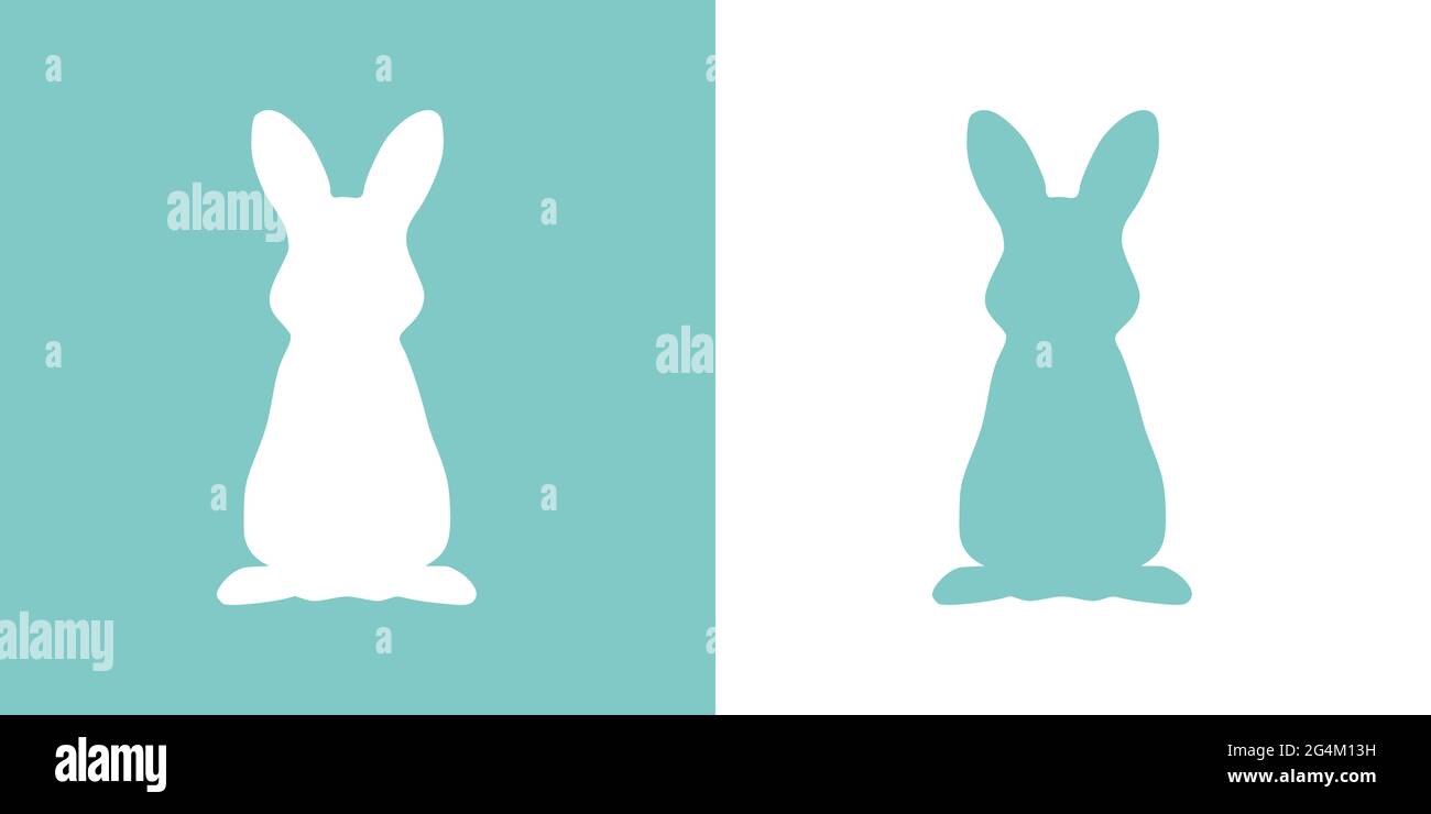 Cute illustrazione vettoriale di un coniglio disegnato a mano su uno sfondo bianco e pastello turchese, carta o disegno di scheda. Illustrazione Vettoriale