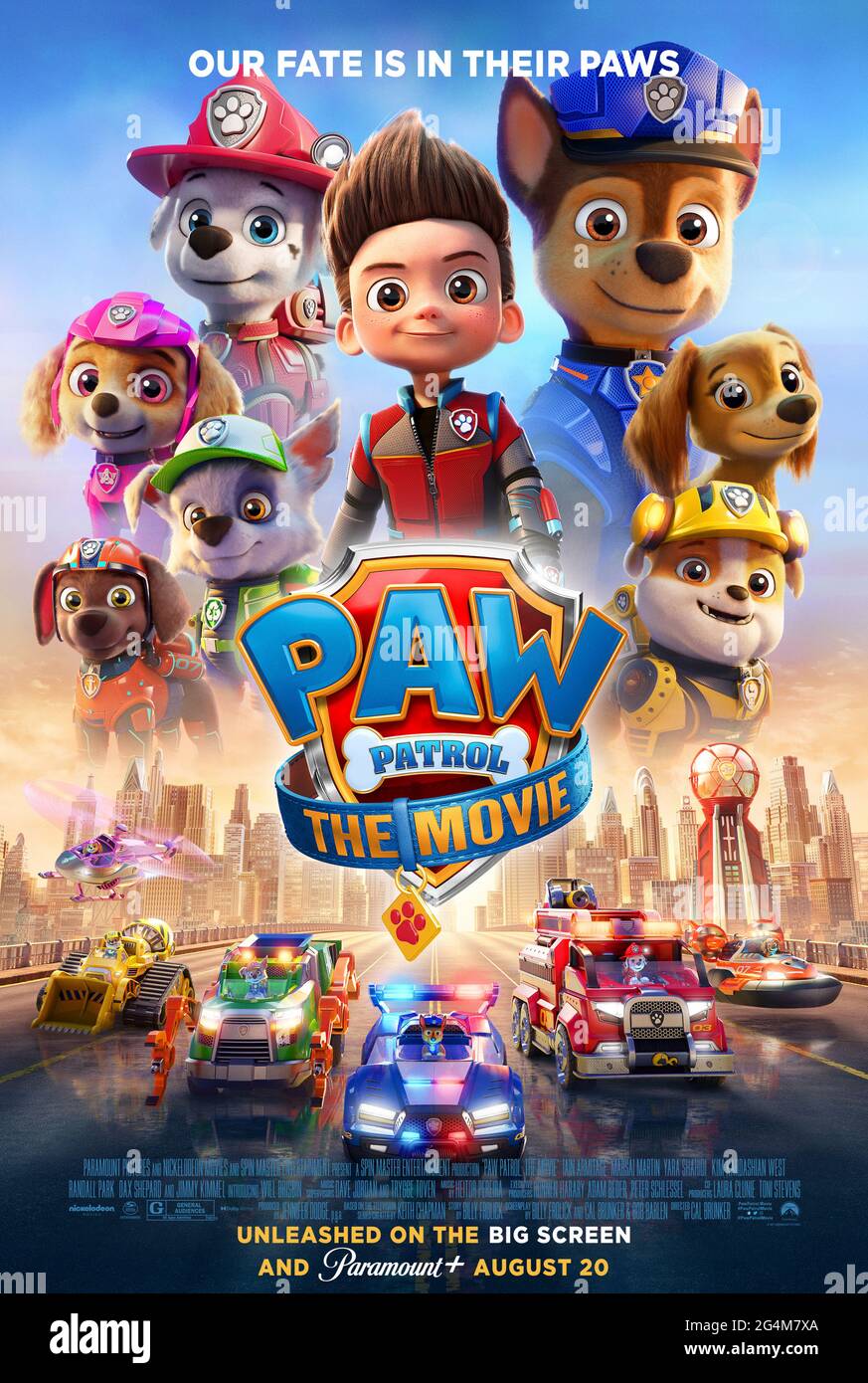 Paw Patrol: The Movie (2021) diretto da Cal Brunker e interpretato da Iain Armitage, Will Brisbin e Ron Pardo. Ryder e i cuccioli sono chiamati a Adventure City per impedire al sindaco Humdinger di trasformare la vivace metropoli in uno stato di caos. Foto Stock