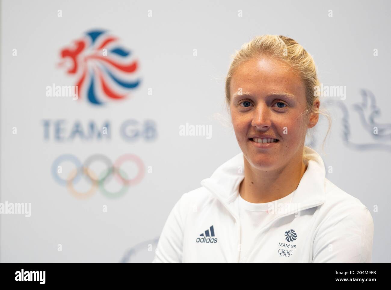 Emma Wilson durante la sessione di kitting out per le Olimpiadi di Tokyo 2020 al Birmingham NEC, Regno Unito. Data immagine: Martedì 22 giugno 2021. Foto Stock