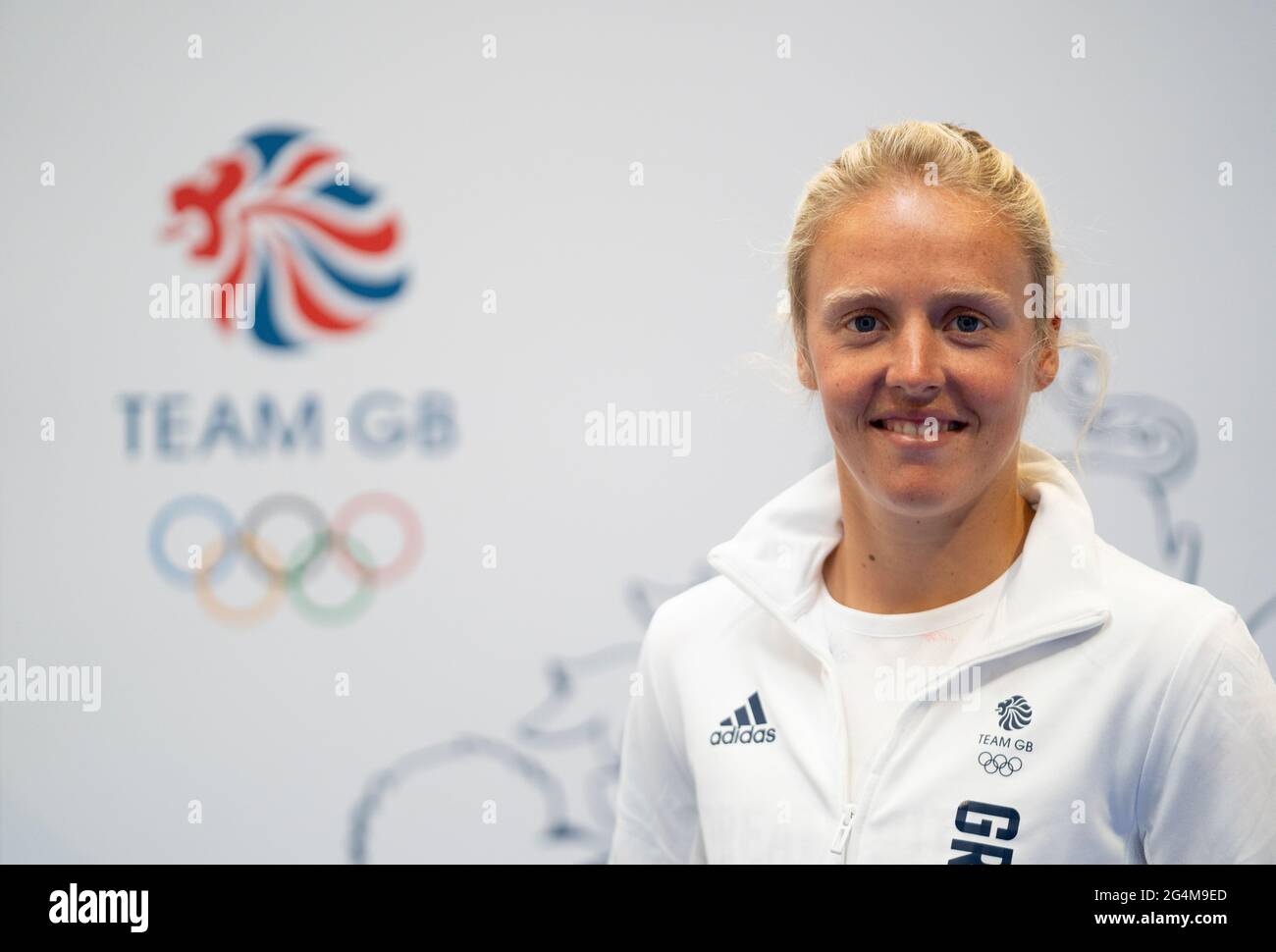 Emma Wilson durante la sessione di kitting out per le Olimpiadi di Tokyo 2020 al Birmingham NEC, Regno Unito. Data immagine: Martedì 22 giugno 2021. Foto Stock
